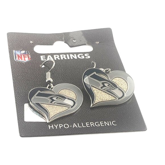Seattle Seahawks Heart-Shaped Hypo-Allergenic Earrings With NFL Logo For Fans - Picture 6 of 6
